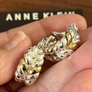 Anne Klein Comfort Clip Earring Twisted Design Dual Tone Gold & Silver New